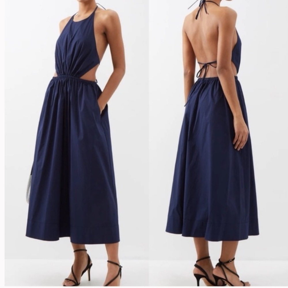 STAUD Navy Halter Cutout Maxi Dress